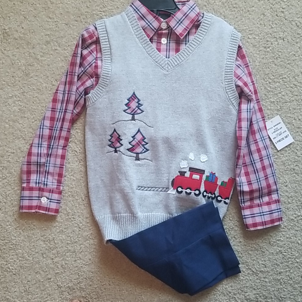 Boys 5 Three Peice Vest Pant Button Down Set